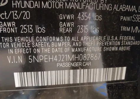 2021 Hyundai Sonata Limited z USA, uszkodzony, nr VIN 5NPEH4J21MH082867